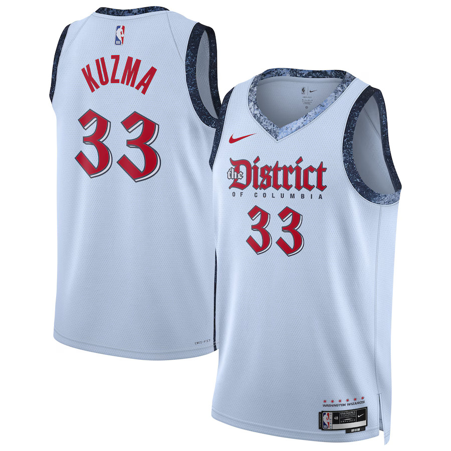Men Washington Wizards 33 Kyle Kuzma Nike Powder Blue City Edition 2024-25 Swingman Player NBA Jersey